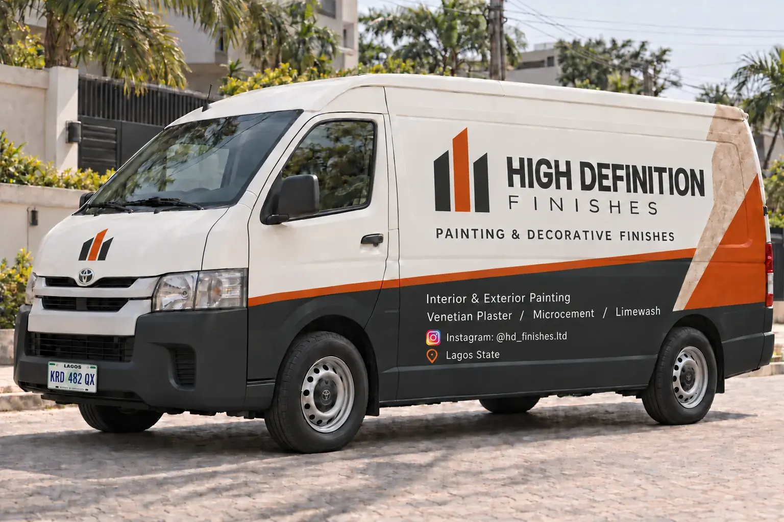 Van carrying High Definition Finishes branding